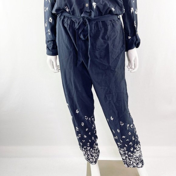 Lilka Anthropologie Size S Navy Blue Floral LAKESHORE Long Sleeve Jumpsuit - Picture 4 of 5
